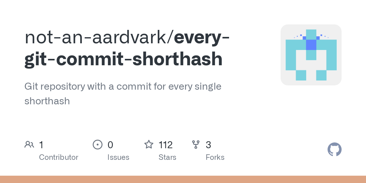 A Git repository with 2^28 commits—one for every 7-character shorthash