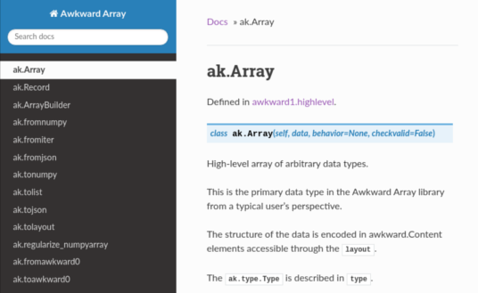 Awkward: Nested, jagged, differentiable, mixed type, GPU-enabled, JIT’d NumPy