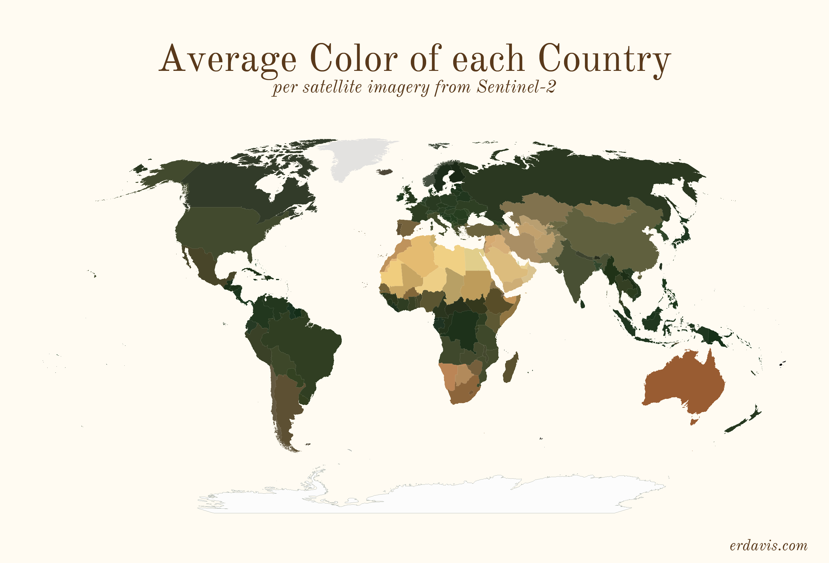 Average color of each country (using satellite imagery)