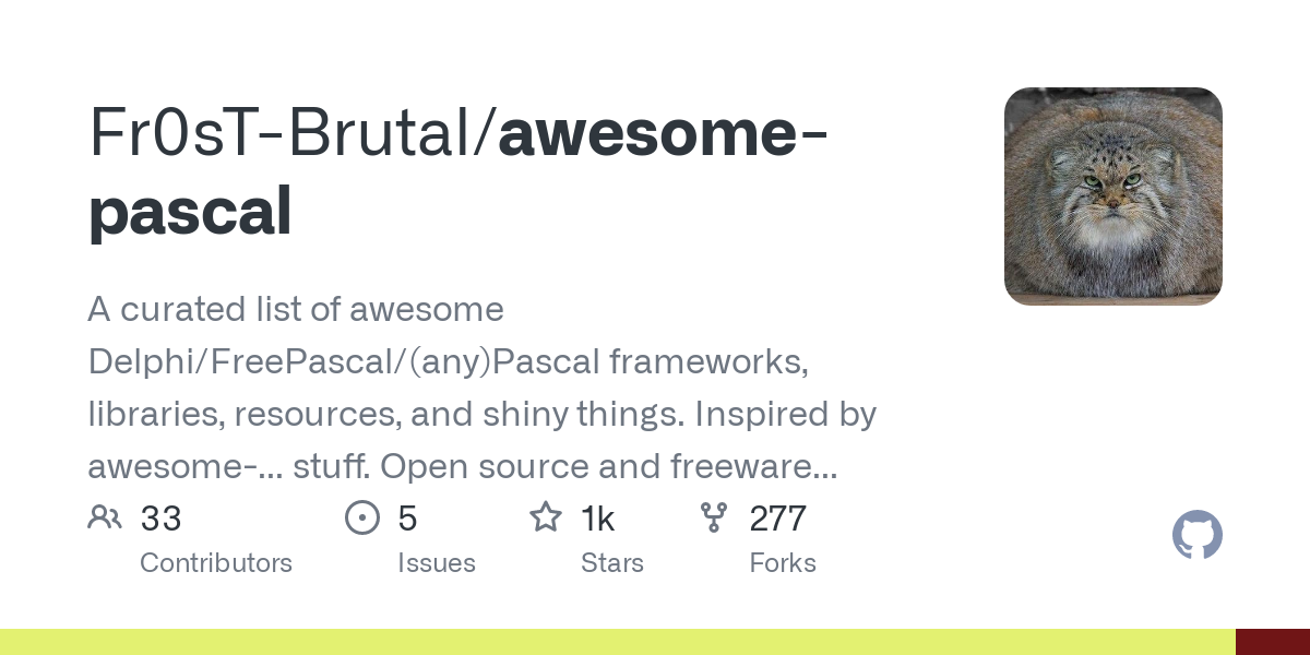 Awesome Pascal – A curated list of Delphi, FreePascal, and Pascal shiny things