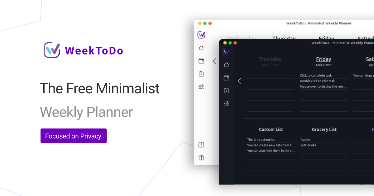 WeekToDo – Free Minimalist Weekly Planner App