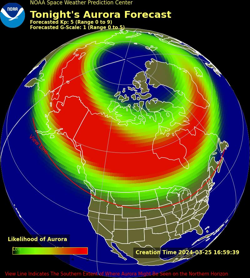 Northern lights forecasted to be visible into upper United States tonight