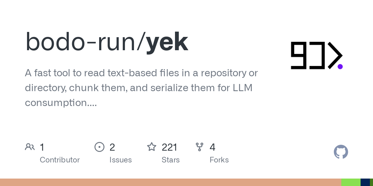 Yek: Serialize your code repo (or part of it) to feed into any LLM