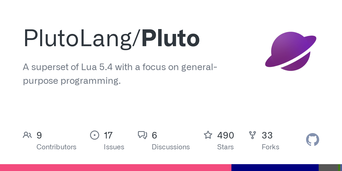Pluto is a unique dialect of Lua with a focus on general-purpose programming