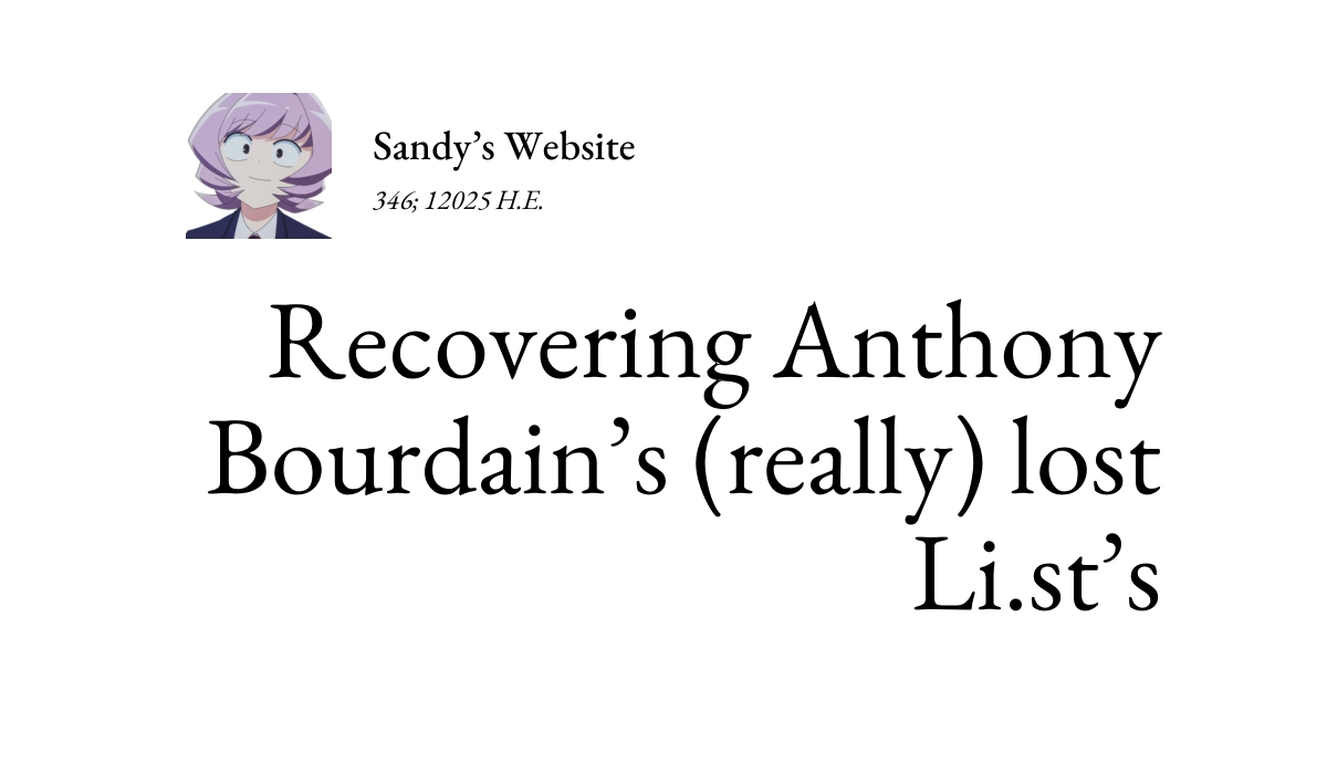 Recovering Anthony Bourdain’s (really) lost Li.st’s