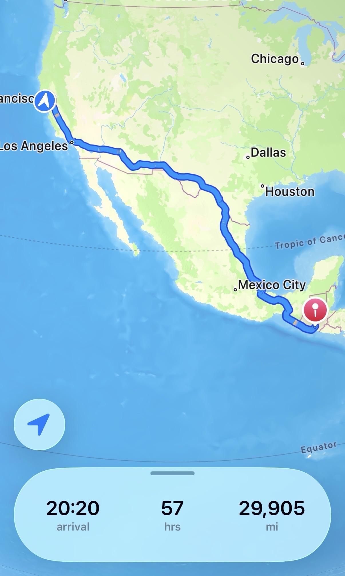 Apple Maps claims it’s 29,905 miles away