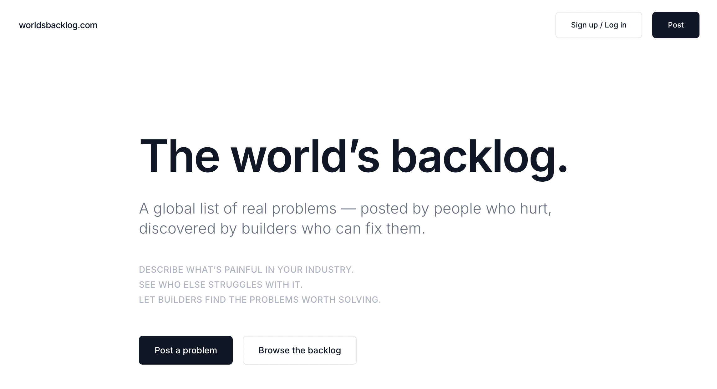 Show HN: Backlog – a public repository of real work problems