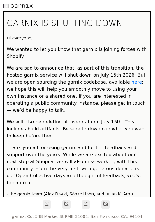 Garnix (A Nix CI) is shutting down
