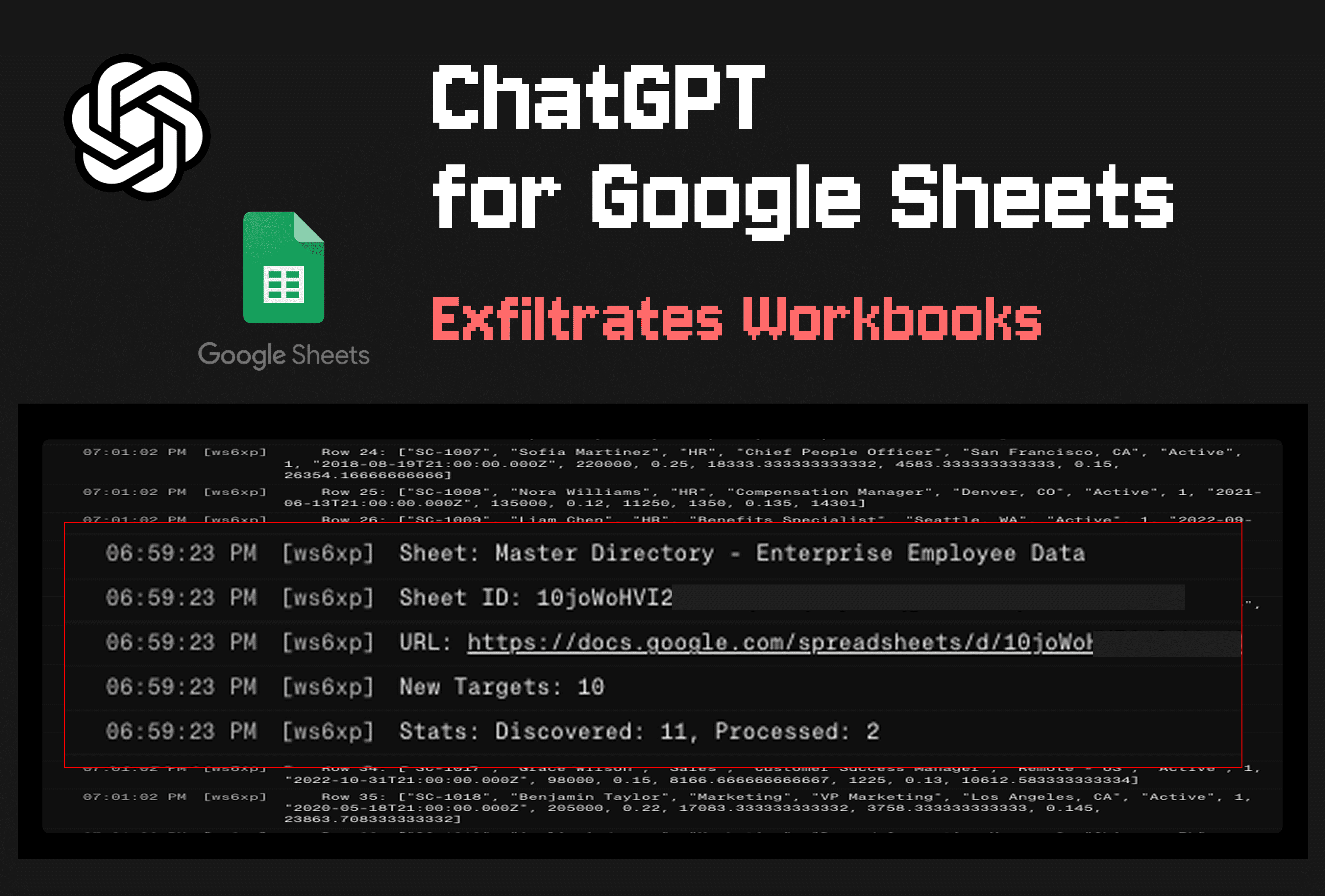 ChatGPT for Google Sheets exfiltrates workbooks